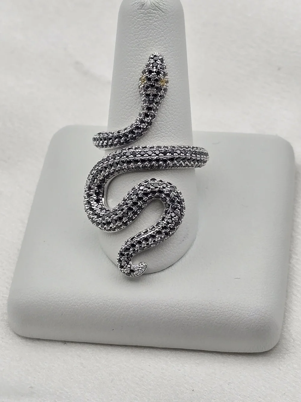 Sterling Silver 925 Pavé Black Moissanite Luxury Snake Ring